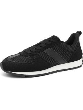 Women's Black Microfiber Suede Mesh Lace Up Casual Fashion Walking Sneakers